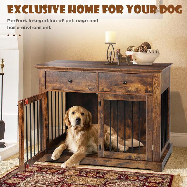 Alt view image 7 of 7 - Vitesse 44 Inch Large Dog Crate Furniture, Indoor Dog Kennel with Storage Drawers, Decorative Pet Crates End Table Dog House