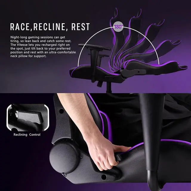 Alt view image 3 of 7 - Vitesse gaming chair, 2022 Racing style gamer chair for teens,Comfortable High Back game chair,Lumbar Support and Headrest Computer Desk Chair with Height Adjustable Swivel Office Chair