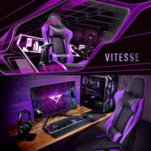 Alt view image 6 of 7 - Vitesse gaming chair, 2022 Racing style gamer chair for teens,Comfortable High Back game chair,Lumbar Support and Headrest Computer Desk Chair with Height Adjustable Swivel Office Chair