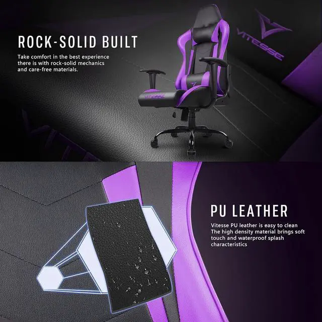 Alt view image 4 of 7 - Vitesse gaming chair, 2022 Racing style gamer chair for teens,Comfortable High Back game chair,Lumbar Support and Headrest Computer Desk Chair with Height Adjustable Swivel Office Chair
