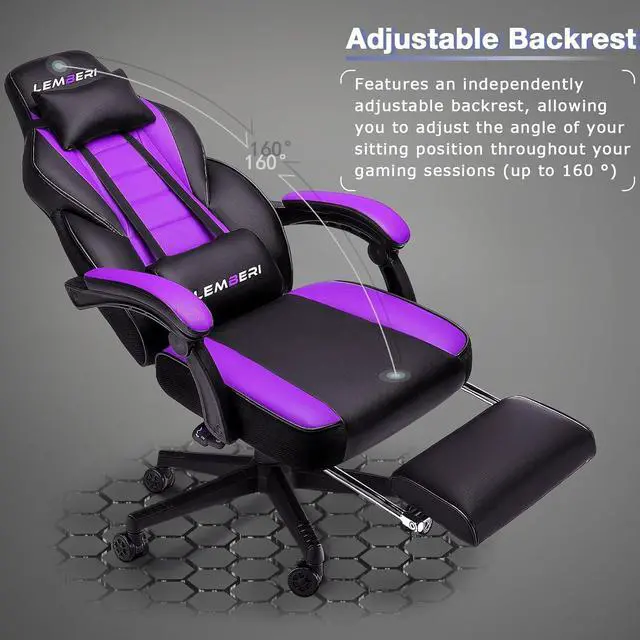 Alt view image 3 of 7 - Vitesse Video Game Chairs with footrest,Gamer Chair for Adults,Big and Tall Chair, 400lb Capacity,Gaming Chairs for Teens,Racing Style Computer Chair with Headrest and Lumbar Support Purple