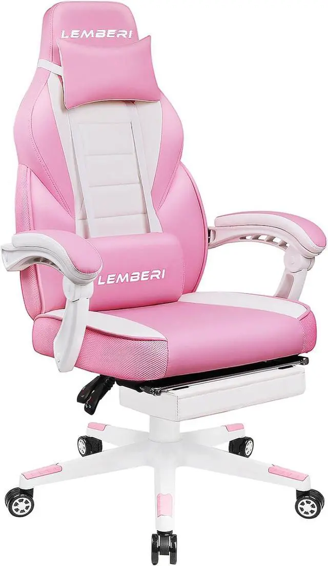 Main image of Vitesse Pink Gaming Chair with footrest, Kawaii Cute Pink Gamer Chair for Girl,Girls Video Game Chairs,Computer Gaming Chair with Headrest and Lumbar Support
