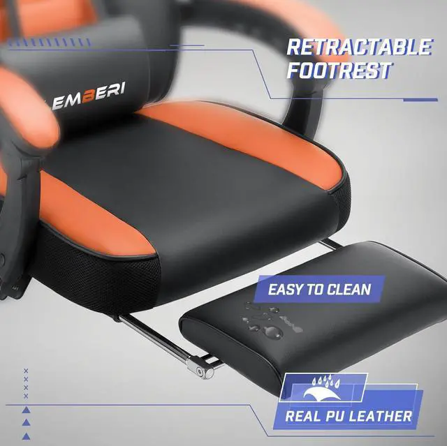 Alt view image 5 of 7 - Vitesse Video Game Chairs with footrest,Gamer Chair for Adults,Big and Tall Chair, 400lb Capacity,Gaming Chairs for Teens,Racing Style Computer Chair with Headrest and Lumbar Support Orange