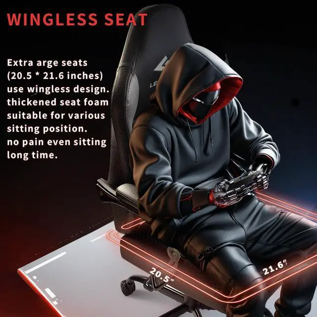 Alt view image 3 of 7 - Vitesse Big and Tall Gaming Chair 400lb Weight Capacity,Gamer Chairs for Adults,Video Game Chair wth Footrest,Racing Style Computer Gamer Chair with Headrest and Lumbar Support
