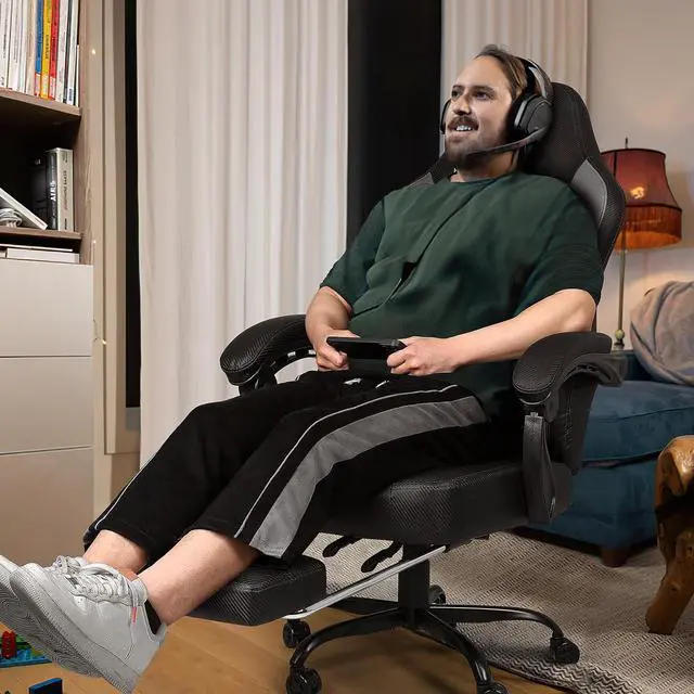 Alt view image 6 of 7 - Vitesse Big and Tall Gaming Chair 400lb Weight Capacity,Gamer Chairs for Adults,Video Game Chair wth Footrest,Racing Style Computer Gamer Chair with Headrest and Lumbar Support