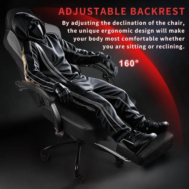 Alt view image 4 of 7 - Vitesse Big and Tall Gaming Chair 400lb Weight Capacity,Gamer Chairs for Adults,Video Game Chair wth Footrest,Racing Style Computer Gamer Chair with Headrest and Lumbar Support