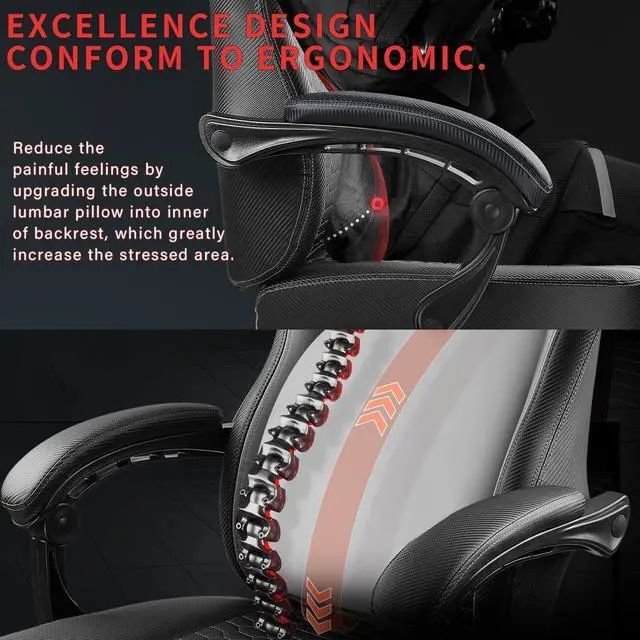 Alt view image 2 of 7 - Vitesse Big and Tall Gaming Chair 400lb Weight Capacity,Gamer Chairs for Adults,Video Game Chair wth Footrest,Racing Style Computer Gamer Chair with Headrest and Lumbar Support