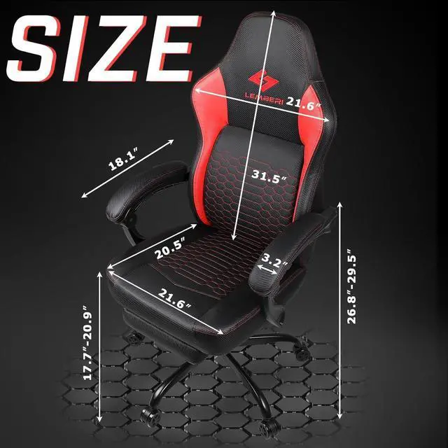 Alt view image 6 of 7 - Vitesse Big and Tall Gaming Chair 400lb Weight Capacity,Gamer Chairs for Adults,Video Game Chair wth Footrest,Racing Style Computer Gamer Chair with Headrest and Lumbar Support Red