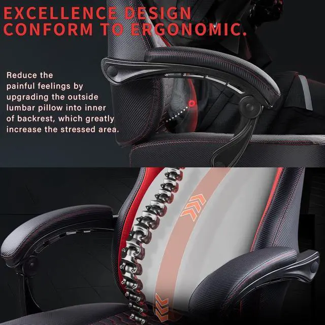 Alt view image 2 of 7 - Vitesse Big and Tall Gaming Chair 400lb Weight Capacity,Gamer Chairs for Adults,Video Game Chair wth Footrest,Racing Style Computer Gamer Chair with Headrest and Lumbar Support Red