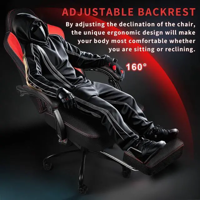 Alt view image 4 of 7 - Vitesse Big and Tall Gaming Chair 400lb Weight Capacity,Gamer Chairs for Adults,Video Game Chair wth Footrest,Racing Style Computer Gamer Chair with Headrest and Lumbar Support Red