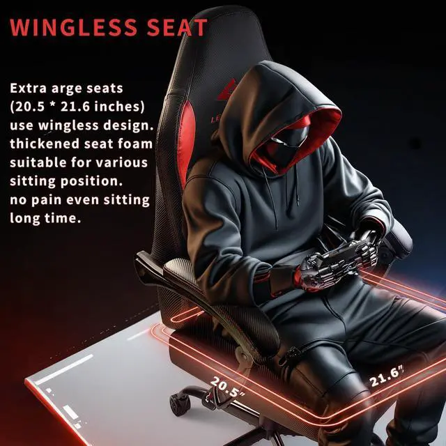 Alt view image 3 of 7 - Vitesse Big and Tall Gaming Chair 400lb Weight Capacity,Gamer Chairs for Adults,Video Game Chair wth Footrest,Racing Style Computer Gamer Chair with Headrest and Lumbar Support Red