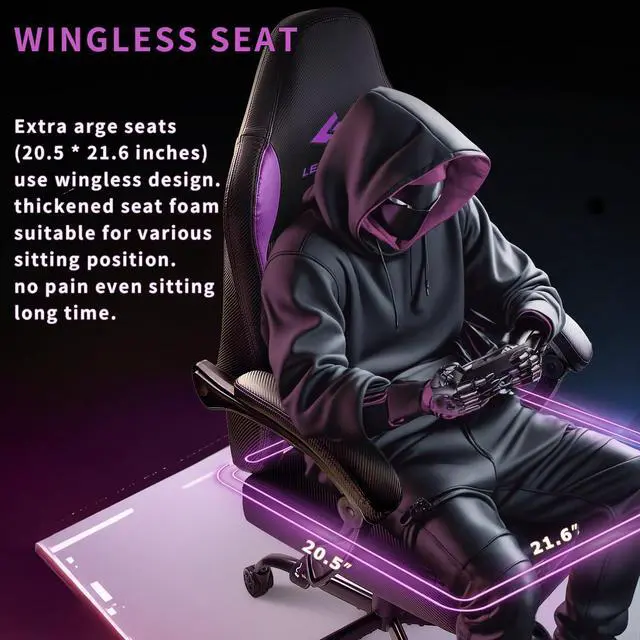 Alt view image 3 of 7 - Vitesse Big and Tall Gaming Chair 400lb Weight Capacity,Gamer Chairs for Adults,Video Game Chair wth Footrest,Racing Style Computer Gamer Chair with Headrest and Lumbar Support Purple