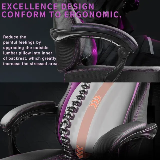 Alt view image 2 of 7 - Vitesse Big and Tall Gaming Chair 400lb Weight Capacity,Gamer Chairs for Adults,Video Game Chair wth Footrest,Racing Style Computer Gamer Chair with Headrest and Lumbar Support Purple