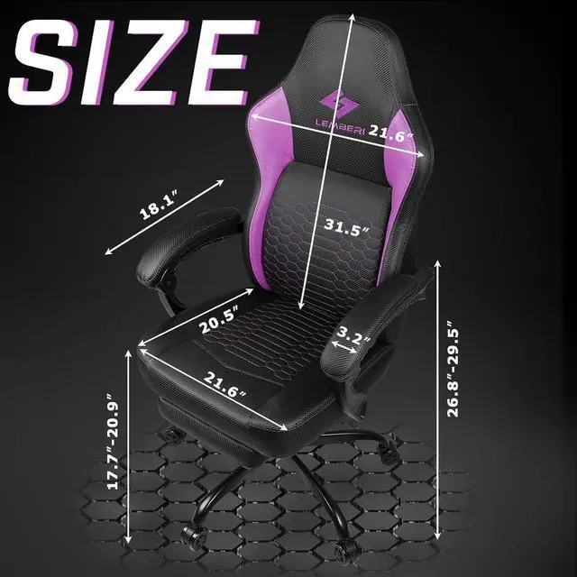 Alt view image 6 of 7 - Vitesse Big and Tall Gaming Chair 400lb Weight Capacity,Gamer Chairs for Adults,Video Game Chair wth Footrest,Racing Style Computer Gamer Chair with Headrest and Lumbar Support Purple