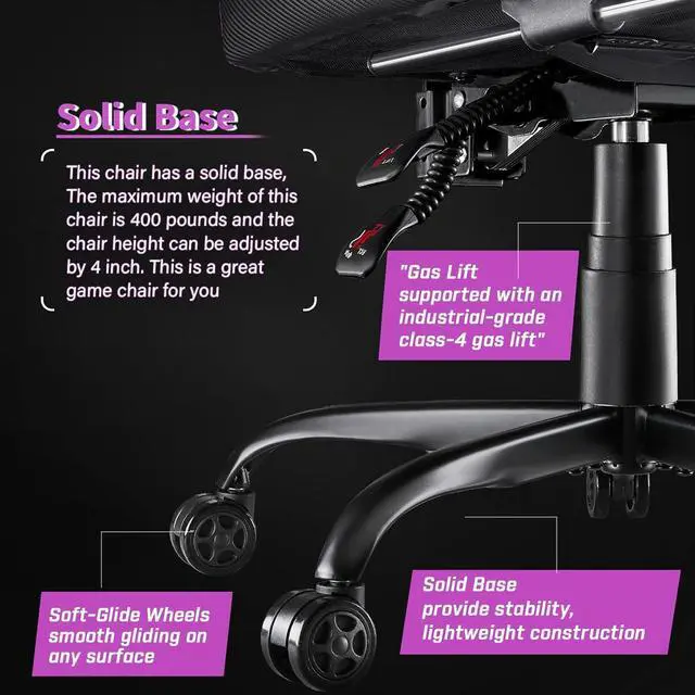 Alt view image 5 of 7 - Vitesse Big and Tall Gaming Chair 400lb Weight Capacity,Gamer Chairs for Adults,Video Game Chair wth Footrest,Racing Style Computer Gamer Chair with Headrest and Lumbar Support Purple