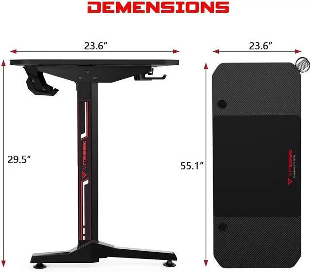 Alt view image 4 of 7 - Vitesse 55 inch Gaming Desk, Ergonomic Office PC Computer Desk with Full Desk Mouse Pad, T-Shaped Gamer Tables Pro with Gaming Handle Rack, Stand Cup Holder&Headphone Hook