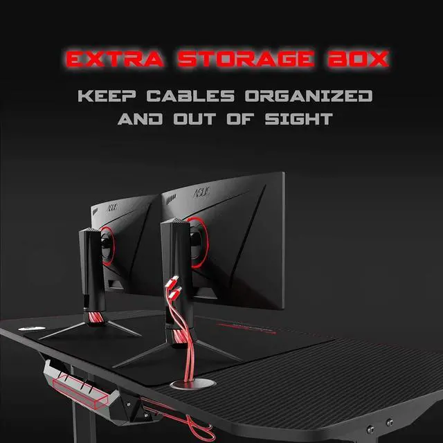 Alt view image 7 of 7 - Vitesse 55 inch Gaming Desk, Ergonomic Office PC Computer Desk with Full Desk Mouse Pad, T-Shaped Gamer Tables Pro with Gaming Handle Rack, Stand Cup Holder&Headphone Hook