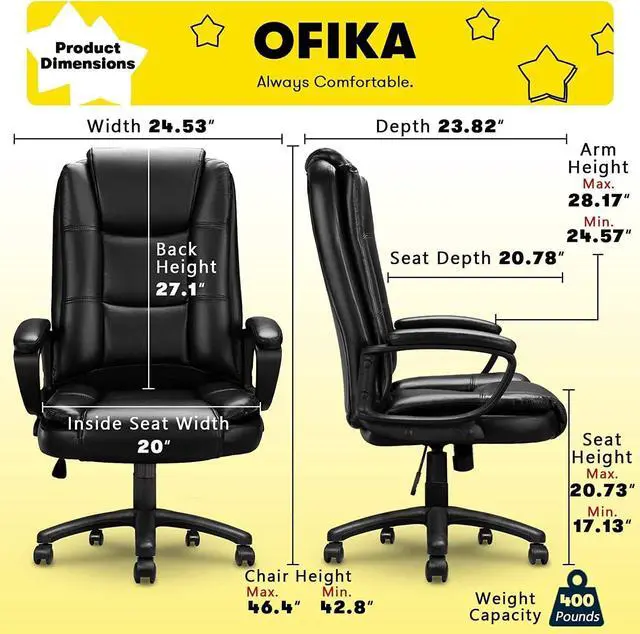 Alt view image 6 of 7 - Vitesse Home Office Chair, 300LBS 8Hours Heavy Duty Design, Ergonomic High Back Cushion Lumbar Back Support, Computer Desk Chair, Big and Tall Chair, Adjustable Executive Leather Chair With Arms