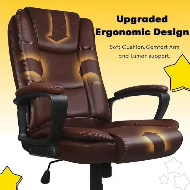 Alt view image 2 of 7 - Vitesse Home Office Chair, 300LBS 8Hours Heavy Duty Design, Ergonomic High Back Cushion Lumbar Back Support, Computer Desk Chair, Big and Tall Chair, Adjustable Executive Leather Chair With Arms Brown