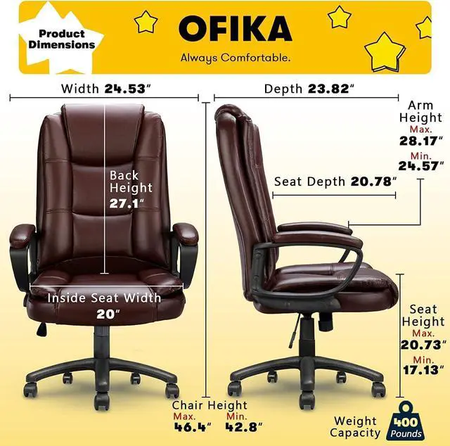 Alt view image 6 of 7 - Vitesse Home Office Chair, 300LBS 8Hours Heavy Duty Design, Ergonomic High Back Cushion Lumbar Back Support, Computer Desk Chair, Big and Tall Chair, Adjustable Executive Leather Chair With Arms Brown