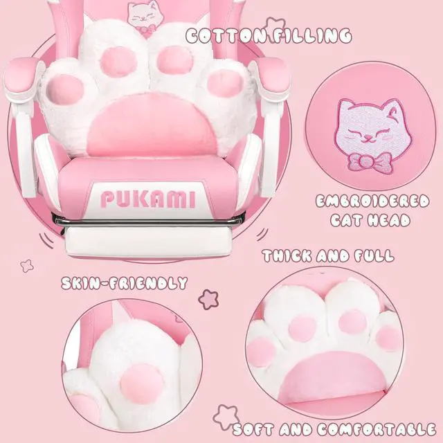 Alt view image 3 of 7 - Vitesse Gaming Chair with Cat Ears,Cute Computer Chair for Girl with Footrest,Ergonomic Gamer Chair, Kawaii Gaming Chair,Reclining Game Chair with Lumbar Support for Adult, Teen