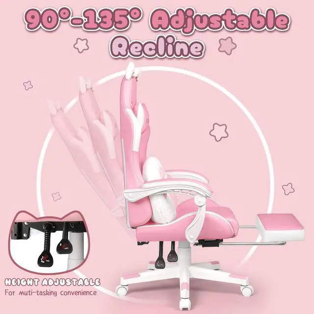 Alt view image 5 of 7 - Vitesse Gaming Chair with Cat Ears,Cute Computer Chair for Girl with Footrest,Ergonomic Gamer Chair, Kawaii Gaming Chair,Reclining Game Chair with Lumbar Support for Adult, Teen