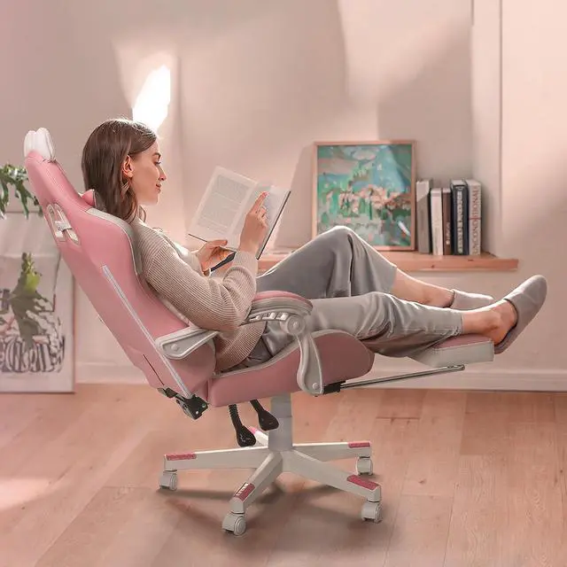 Alt view image 6 of 7 - Vitesse Gaming Chair with Cat Ears,Cute Computer Chair for Girl with Footrest,Ergonomic Gamer Chair, Kawaii Gaming Chair,Reclining Game Chair with Lumbar Support for Adult, Teen