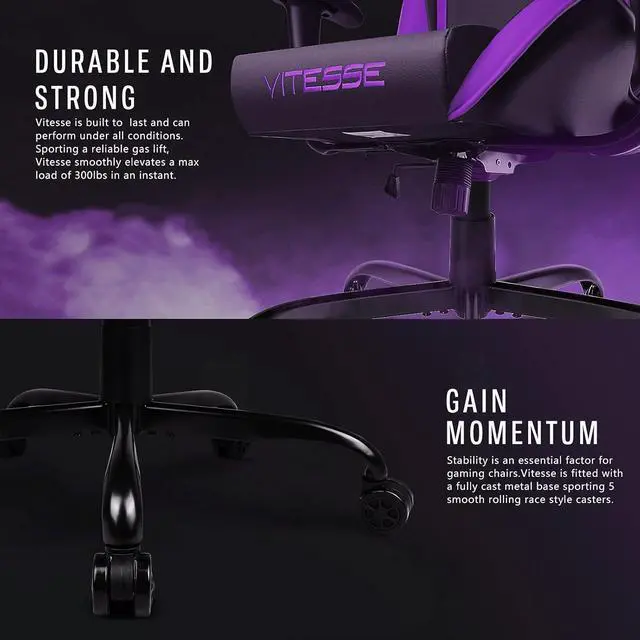 Alt view image 5 of 7 - Vitesse gaming chair, 2022 Racing style gamer chair for teens,Comfortable High Back game chair,Lumbar Support and Headrest Computer Chair with Height Adjustable Swivel Office Chair