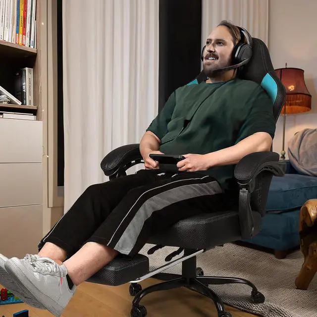 Alt view image 7 of 7 - Vitesse Big and Tall Gaming Chair 400lb Weight Capacity,Gamer Chairs for Adults,Video Game Chair wth Footrest,Racing Style Computer Gamer Chair with Headrest and Lumbar Support Purple Blue