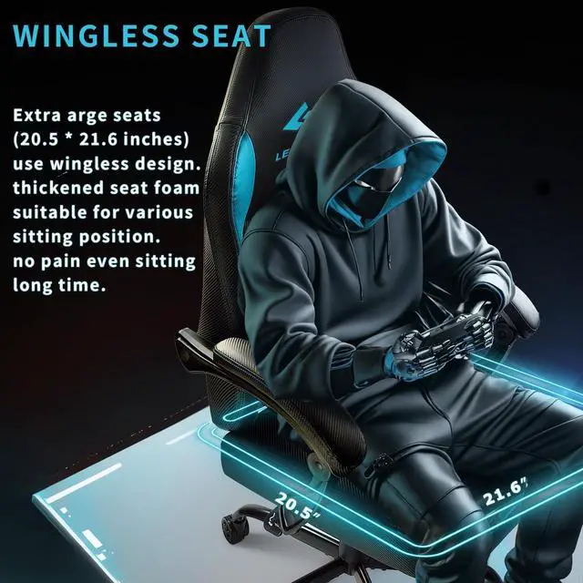 Alt view image 3 of 7 - Vitesse Big and Tall Gaming Chair 400lb Weight Capacity,Gamer Chairs for Adults,Video Game Chair wth Footrest,Racing Style Computer Gamer Chair with Headrest and Lumbar Support Purple Blue