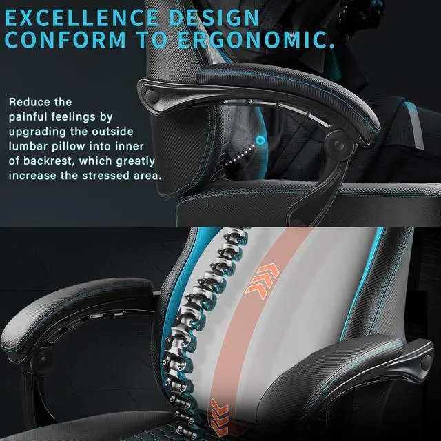 Alt view image 2 of 7 - Vitesse Big and Tall Gaming Chair 400lb Weight Capacity,Gamer Chairs for Adults,Video Game Chair wth Footrest,Racing Style Computer Gamer Chair with Headrest and Lumbar Support Purple Blue
