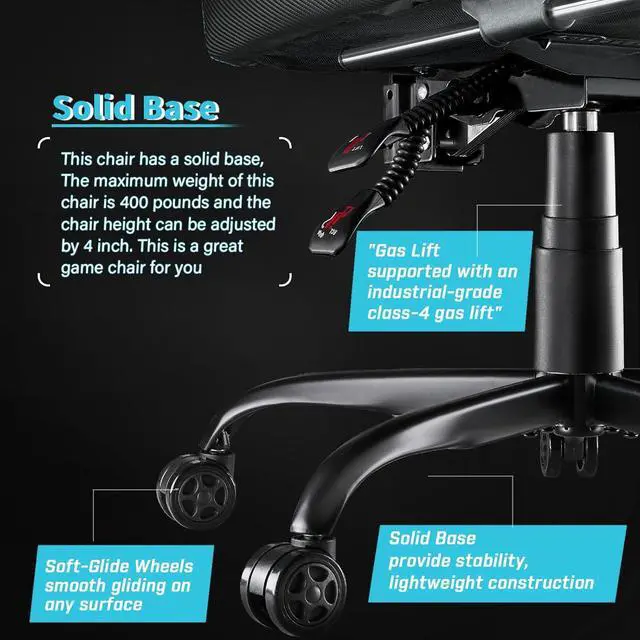 Alt view image 5 of 7 - Vitesse Big and Tall Gaming Chair 400lb Weight Capacity,Gamer Chairs for Adults,Video Game Chair wth Footrest,Racing Style Computer Gamer Chair with Headrest and Lumbar Support Purple Blue