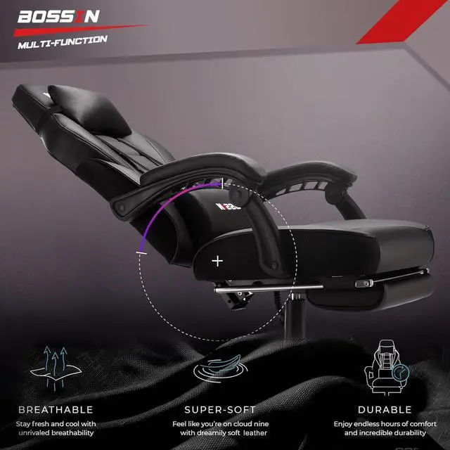 Alt view image 2 of 7 - VITESSE Gaming Chair with Massage, Ergonomic Heavy Duty Design with Footrest and Lumbar Support, Big and Tall Gaming Chair, Large Size Cushion High Back Computer Chair