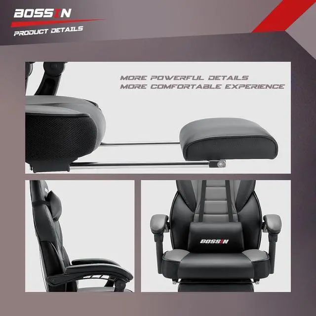 Alt view image 3 of 7 - VITESSE Gaming Chair with Massage, Ergonomic Heavy Duty Design with Footrest and Lumbar Support, Big and Tall Gaming Chair, Large Size Cushion High Back Computer Chair