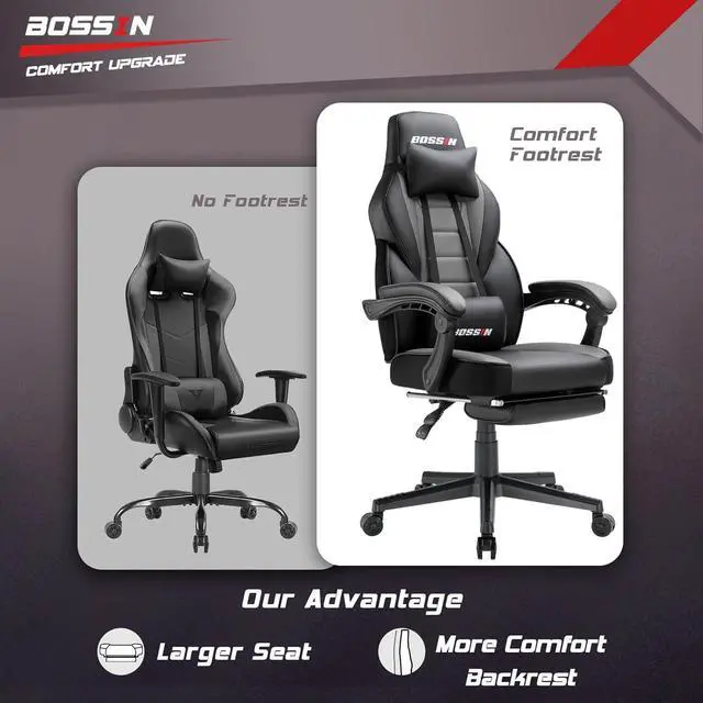 Alt view image 5 of 7 - VITESSE Gaming Chair with Massage, Ergonomic Heavy Duty Design with Footrest and Lumbar Support, Big and Tall Gaming Chair, Large Size Cushion High Back Computer Chair