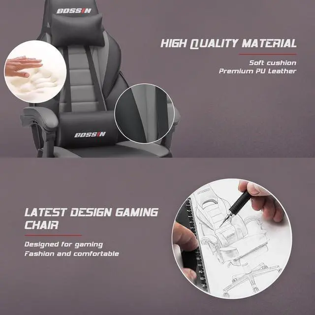 Alt view image 4 of 7 - VITESSE Gaming Chair with Massage, Ergonomic Heavy Duty Design with Footrest and Lumbar Support, Big and Tall Gaming Chair, Large Size Cushion High Back Computer Chair