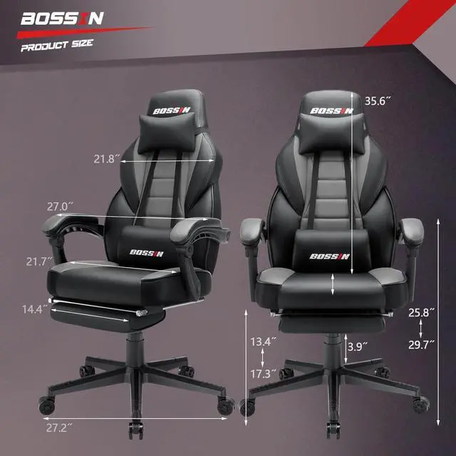 Alt view image 7 of 7 - VITESSE Gaming Chair with Massage, Ergonomic Heavy Duty Design with Footrest and Lumbar Support, Big and Tall Gaming Chair, Large Size Cushion High Back Computer Chair