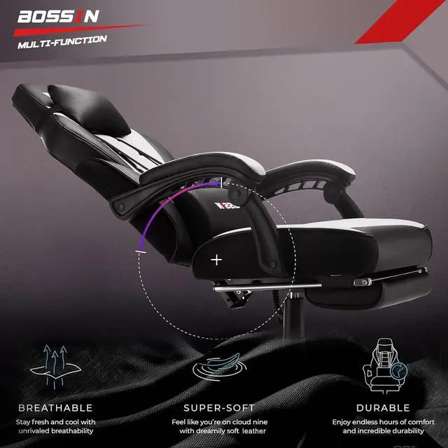 Alt view image 2 of 7 - VITESSE Big and Tall Gaming Chair with Footrest and Massage, 400lb Weight Capacity, Ergonomic Heavy Duty Chair with Large Size Seat and High Back