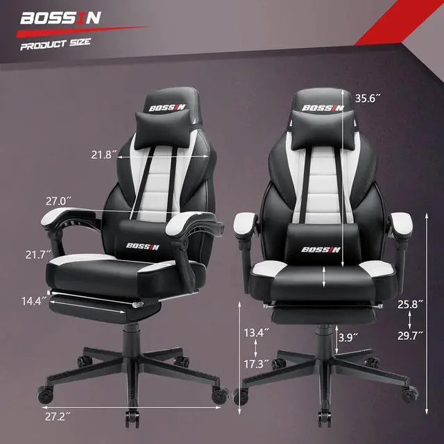 Alt view image 7 of 7 - VITESSE Big and Tall Gaming Chair with Footrest and Massage, 400lb Weight Capacity, Ergonomic Heavy Duty Chair with Large Size Seat and High Back