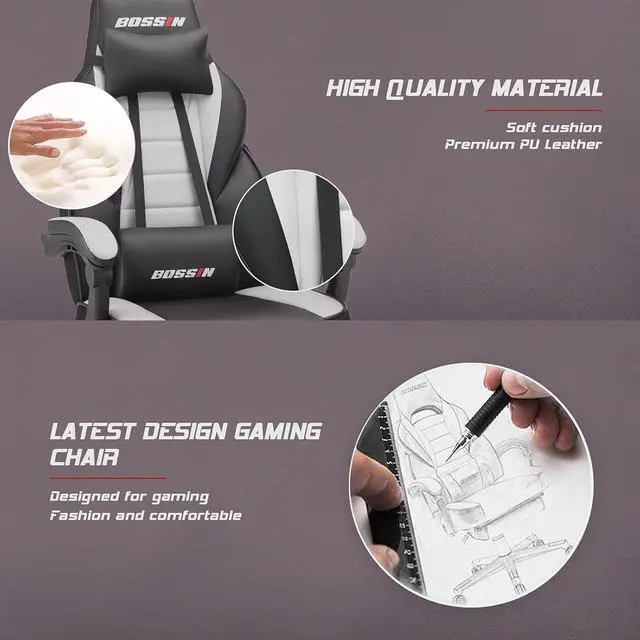 Alt view image 4 of 7 - VITESSE Big and Tall Gaming Chair with Footrest and Massage, 400lb Weight Capacity, Ergonomic Heavy Duty Chair with Large Size Seat and High Back