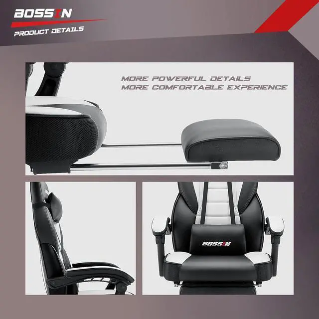 Alt view image 3 of 7 - VITESSE Big and Tall Gaming Chair with Footrest and Massage, 400lb Weight Capacity, Ergonomic Heavy Duty Chair with Large Size Seat and High Back
