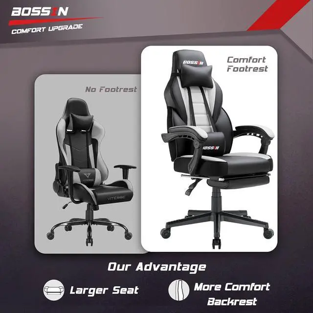 Alt view image 5 of 7 - VITESSE Big and Tall Gaming Chair with Footrest and Massage, 400lb Weight Capacity, Ergonomic Heavy Duty Chair with Large Size Seat and High Back