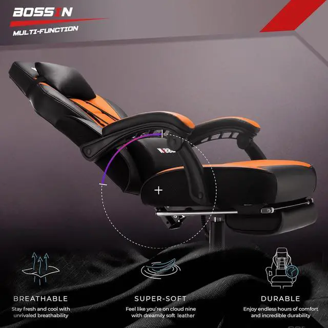 Alt view image 5 of 7 - VITESSE Big and Tall Gaming Chair with Footrest and Massage, 400lb Weight Capacity, Ergonomic Heavy Duty Chair with Large Size Seat and High Back