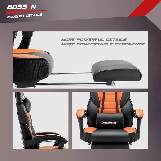 Alt view image 3 of 7 - VITESSE Big and Tall Gaming Chair with Footrest and Massage, 400lb Weight Capacity, Ergonomic Heavy Duty Chair with Large Size Seat and High Back