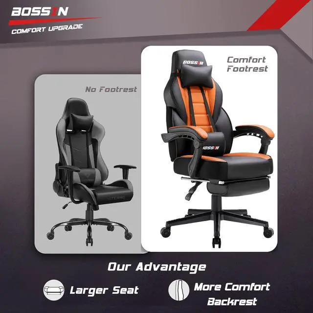 Alt view image 4 of 7 - VITESSE Big and Tall Gaming Chair with Footrest and Massage, 400lb Weight Capacity, Ergonomic Heavy Duty Chair with Large Size Seat and High Back