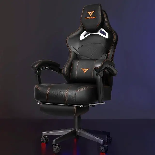 Main image of VITESSE Big and Tall Gaming Chair for Adults with Footrest, 400lbs Weight Capacity Video Game Chairs for Office, Ergonomic Computer Gaming Chair with Lumbar Support and Headrest (Orange)