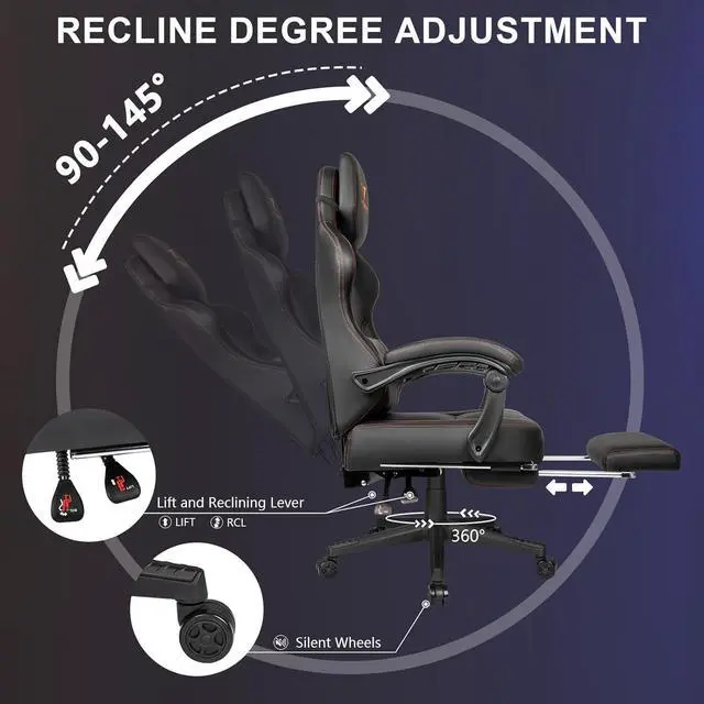 Alt view image 6 of 7 - VITESSE Big and Tall Gaming Chair for Adults with Footrest, 400lbs Weight Capacity Video Game Chairs for Office, Ergonomic Computer Gaming Chair with Lumbar Support and Headrest (Orange)