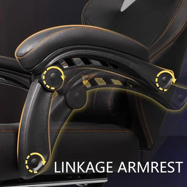 Alt view image 4 of 7 - VITESSE Big and Tall Gaming Chair for Adults with Footrest, 400lbs Weight Capacity Video Game Chairs for Office, Ergonomic Computer Gaming Chair with Lumbar Support and Headrest (Orange)