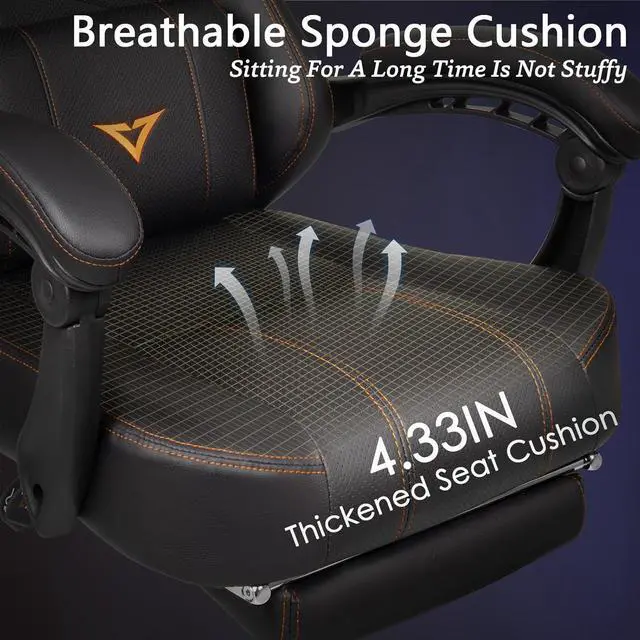 Alt view image 2 of 7 - VITESSE Big and Tall Gaming Chair for Adults with Footrest, 400lbs Weight Capacity Video Game Chairs for Office, Ergonomic Computer Gaming Chair with Lumbar Support and Headrest (Orange)