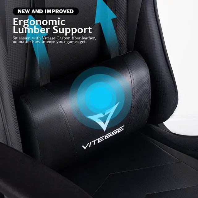 Alt view image 4 of 7 - VITESSE Ergonomic Gaming Chair for Adults, 330 lbs PC & Office Chair, Racing Style with Lumbar Support & Headrest